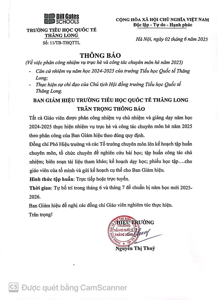 Phân công nhiệm vụ trực hè và công tác chuyên môn hè năm 2025