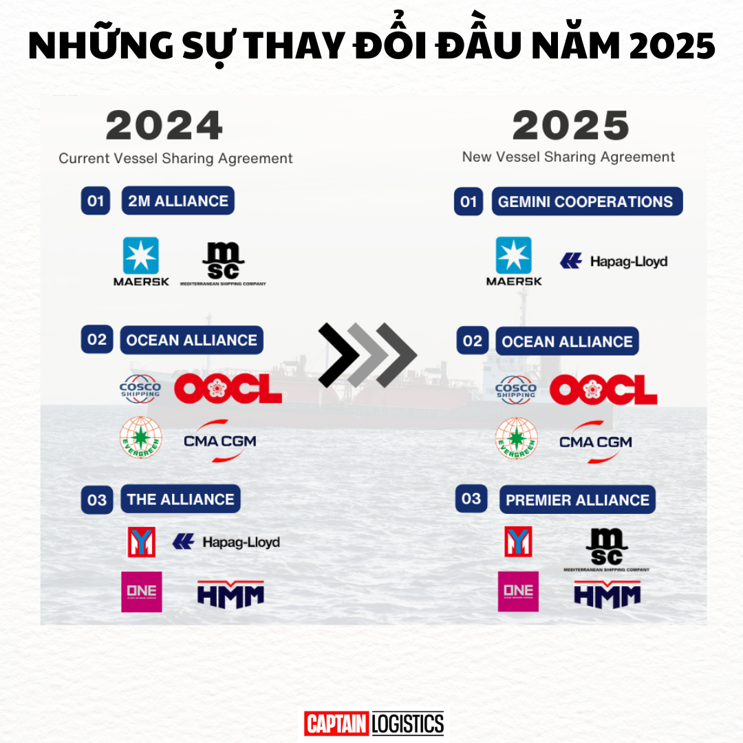 Những thay đổi lớn trong liên minh hãng tàu container năm 2025