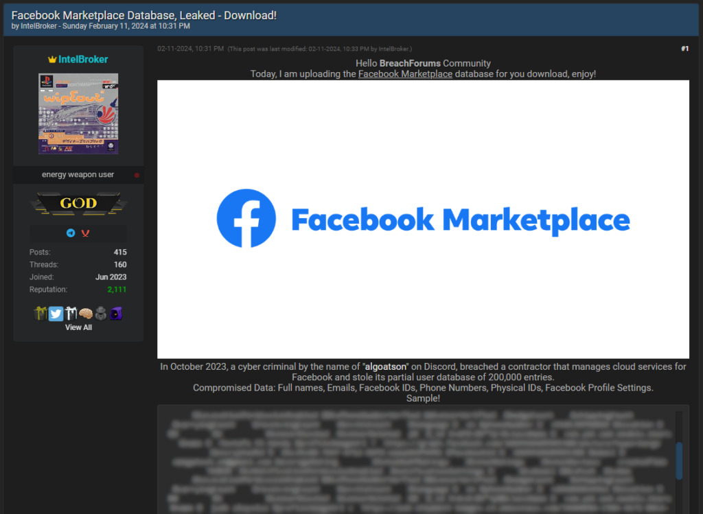 200.000 tài khoản Facebook Marketplace bị rò rỉ dữ liệu