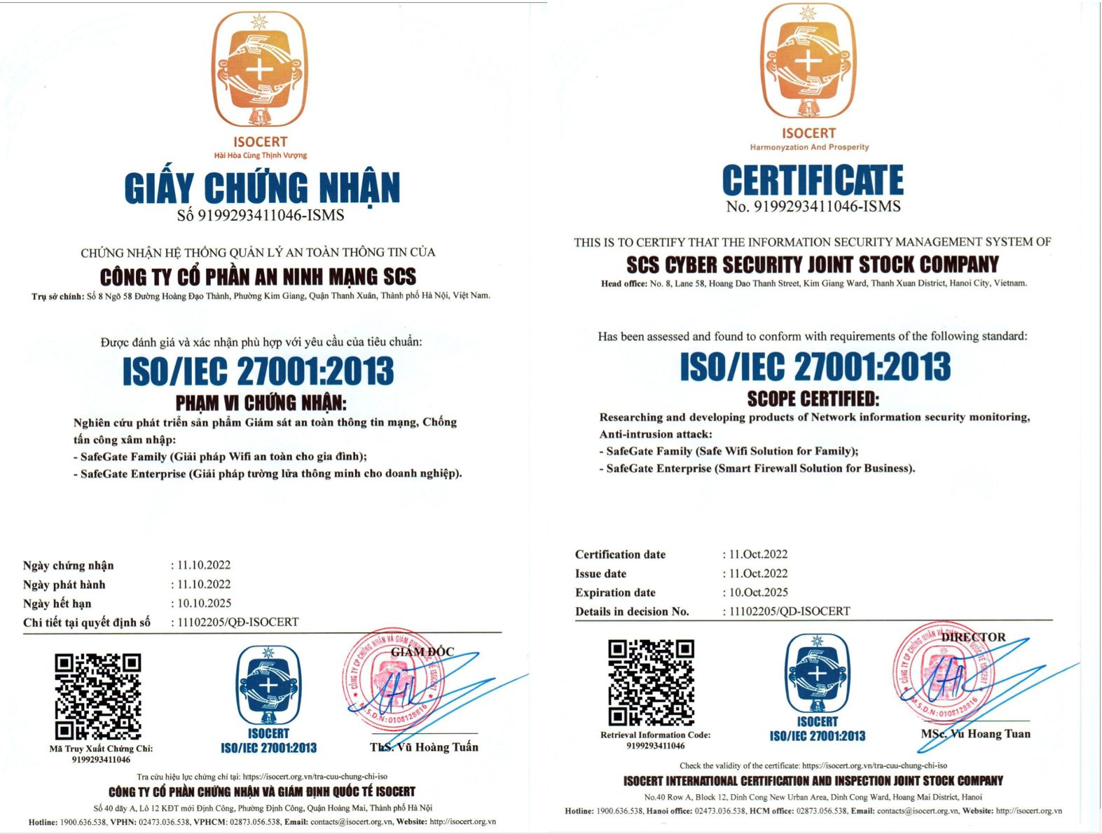 SafeGate đạt chứng nhận ISO 27001 cho hệ thống quản lý an toàn thông tin