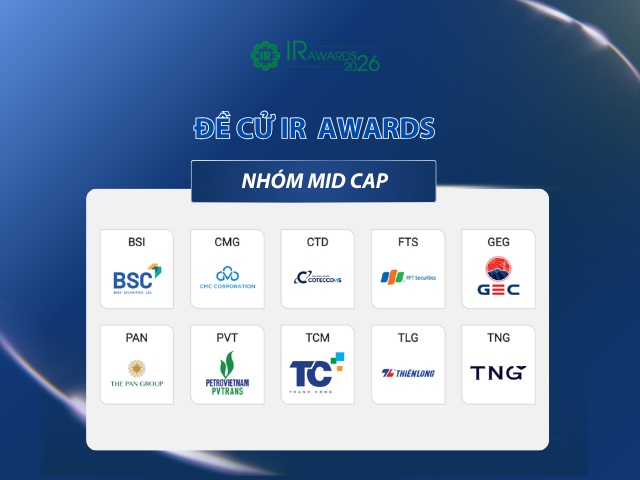 Đề cử IR Awards 2026: Những doanh nghiệp Mid Cap xuất sắc tại vòng chung khảo