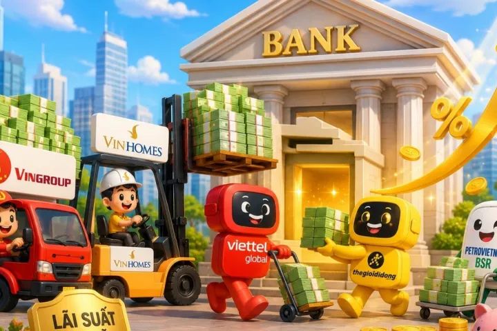 Vingroup, Vinhomes, Viettel Global, MWG, BSR đem “núi tiền” gửi ngân hàng lấy lãi