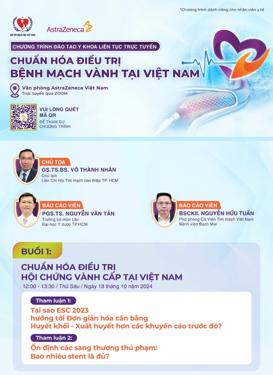 Chuỗi chương trình CME CHUẨN HÓA ĐIỂU TRỊ BỆNH MẠCH VÀNH TẠI VIỆT NAM