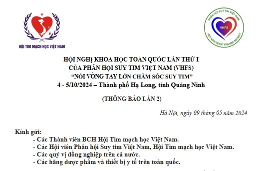 Thông báo tổ chức Hội nghị khoa học toàn quốc lần thứ 1 của Phân hội Suy tim Việt Nam