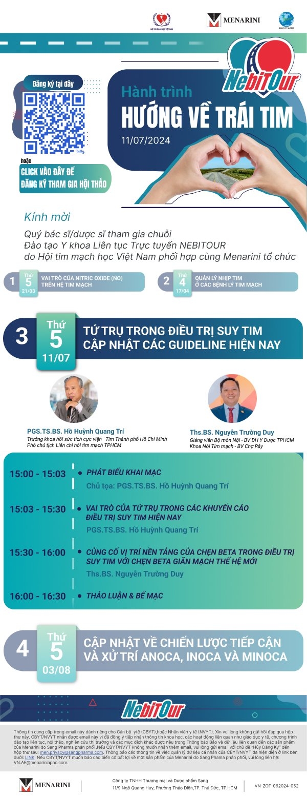 Chuỗi chương trình CME online Nebitour buổi 3: “Tứ trụ trong điều trị suy tim - Cập nhật các guideline hiện nay”