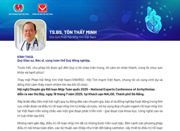 THƯ MỜI THAM DỰ HỘI NGHỊ CHUYÊN GIA RỐI LOẠN NHỊP TOÀN QUỐC 2025 (19/07/2025 – Thành phố Đà Nẵng)
